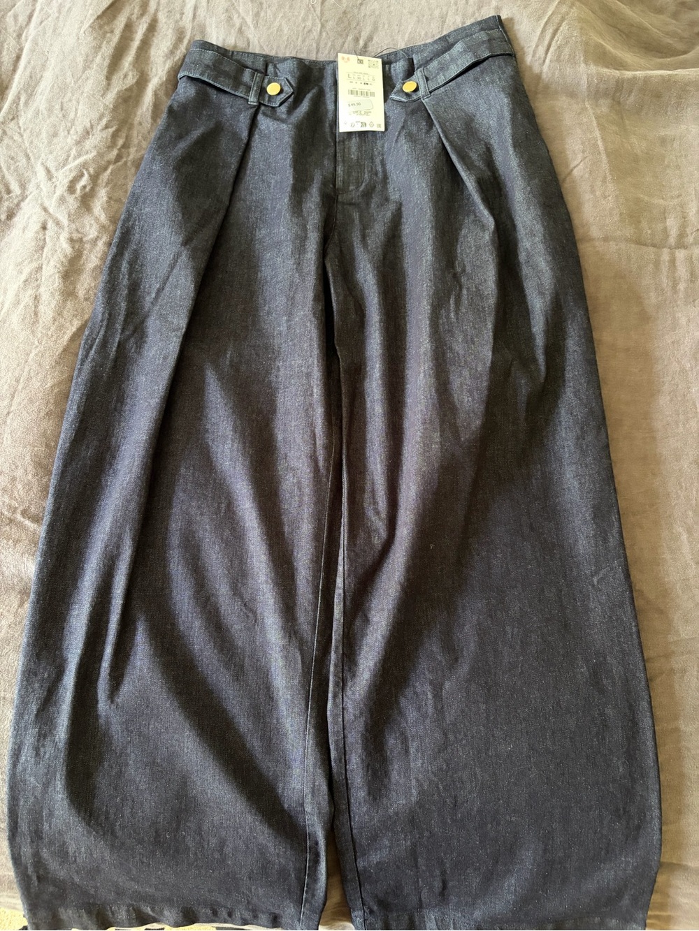 Zara Wide Leg High-Rise Pants in Dark Blue Denim